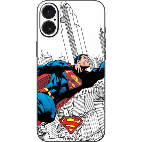 DC Comics Superman Super Speed Flying Over City iPhone 16 Plus Skin