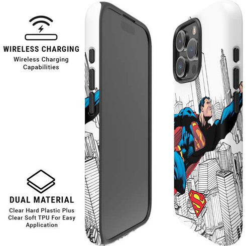 DC Comics Superman Super Speed Flying Over City iPhone 16 Pro Magsafe Impact Case