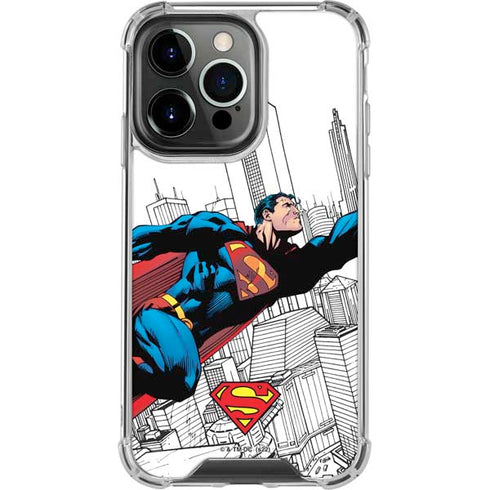 DC Comics Superman Super Speed Flying Over City iPhone 16 Pro Max Clear Case