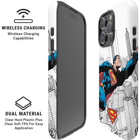 DC Comics Superman Super Speed Flying Over City iPhone 16 Pro Max Magsafe Impact Case