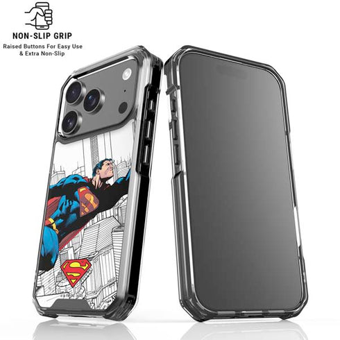 DC Comics Superman Super Speed Flying Over City iPhone 17 Pro Clear Case