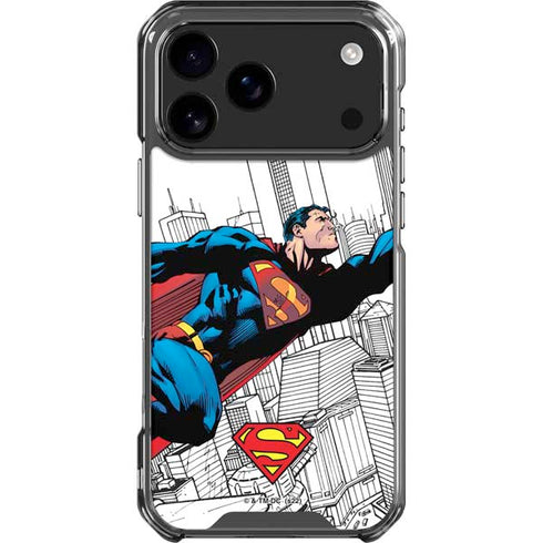 DC Comics Superman Super Speed Flying Over City iPhone 17 Pro Max Clear Case