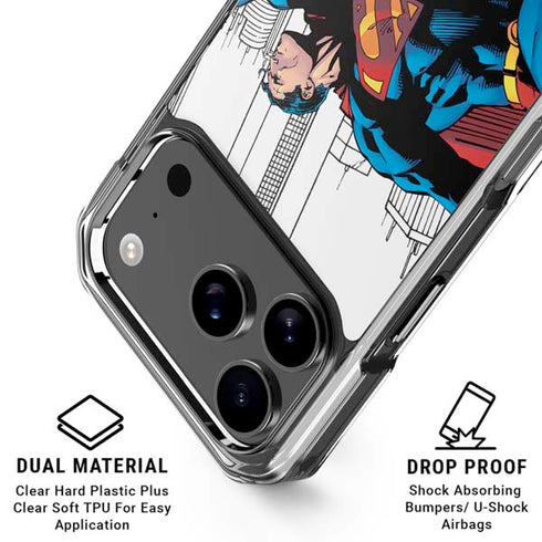 DC Comics Superman Super Speed Flying Over City iPhone 17 Pro Max Clear Case