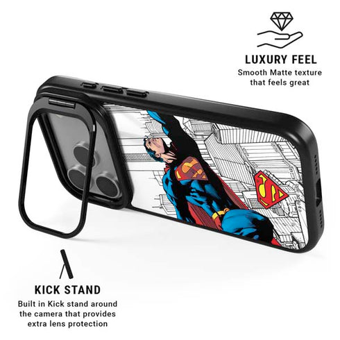 DC Comics Superman Super Speed Flying Over City iPhone 17 Pro Max Kickstand Case