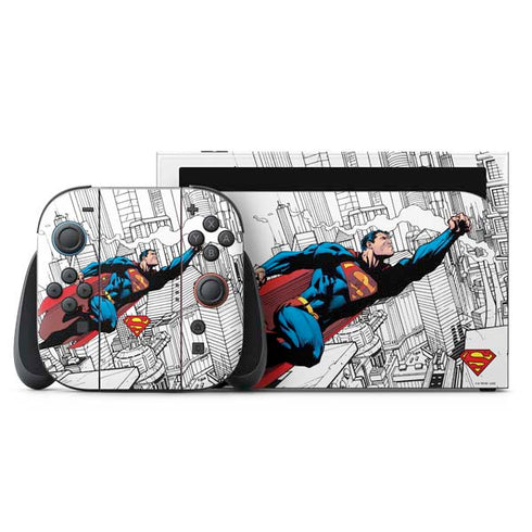 DC Comics Superman Super Speed Flying Over City Nintendo Skins