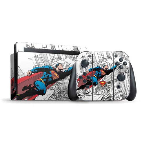 DC Comics Superman Super Speed Flying Over City Nintendo Skins