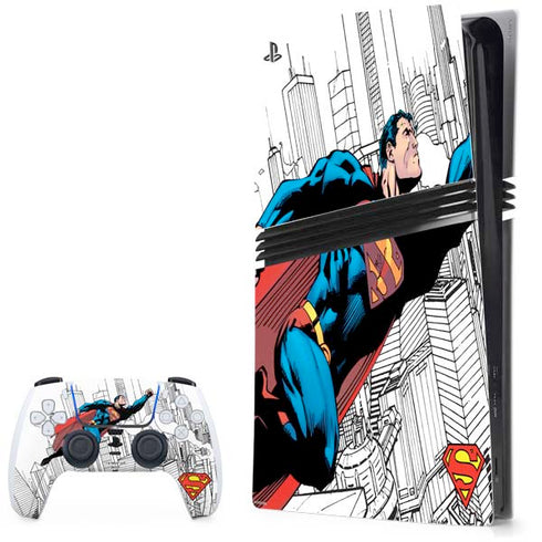 DC Comics Superman Super Speed Flying Over City PS5 Pro Bundle Skin