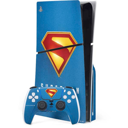 Superman 2025 Classic Superman Shield Emblem PS5 Slim Disk Bundle Skin