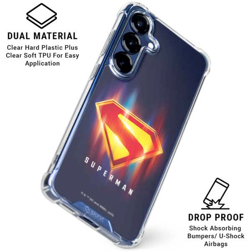 Superman 2025 Energy Shield Neon Emblem Galaxy S25 Plus Clear Case