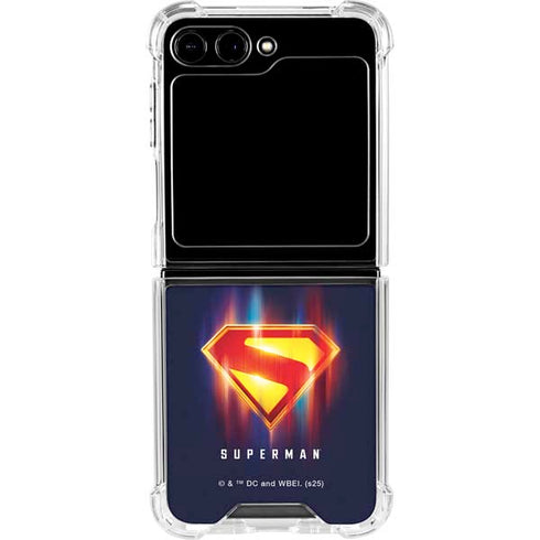 Superman 2025 Energy Shield Neon Emblem Galaxy Z Flip5 5G Clear Case