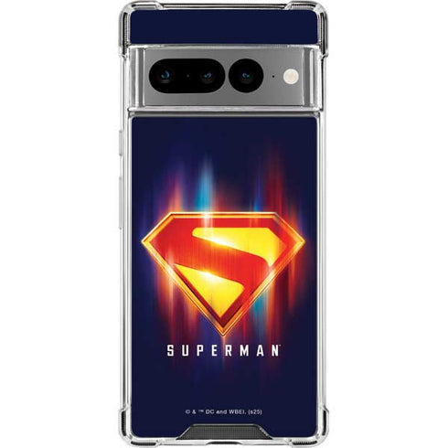 Superman 2025 Energy Shield Neon Emblem Google Pixel 7 Pro Clear Case