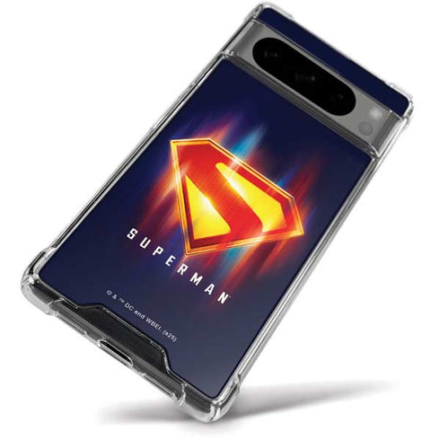 Superman 2025 Energy Shield Neon Emblem Google Pixel 8 Pro Clear Case