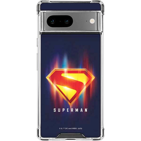 Superman 2025 Energy Shield Neon Emblem Google Pixel 8a Clear Case
