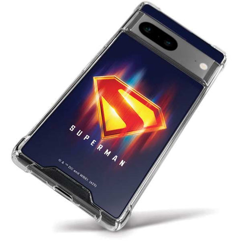 Superman 2025 Energy Shield Neon Emblem Google Pixel 8a Clear Case