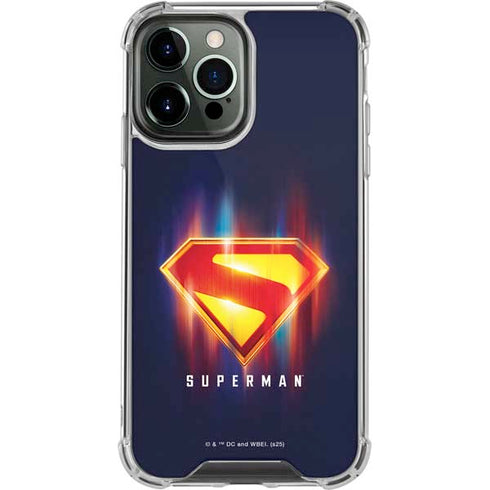 Superman 2025 Energy Shield Neon Emblem iPhone 13 Pro Max Clear Case