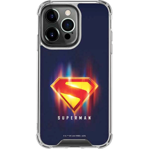 Superman 2025 Energy Shield Neon Emblem iPhone 14 Pro Clear Case