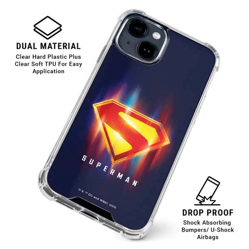 Superman 2025 Energy Shield Neon Emblem iPhone 15 Plus Clear Case