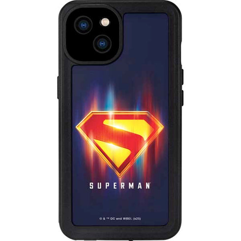 Superman 2025 Energy Shield Neon Emblem iPhone 15 Plus Waterproof Case