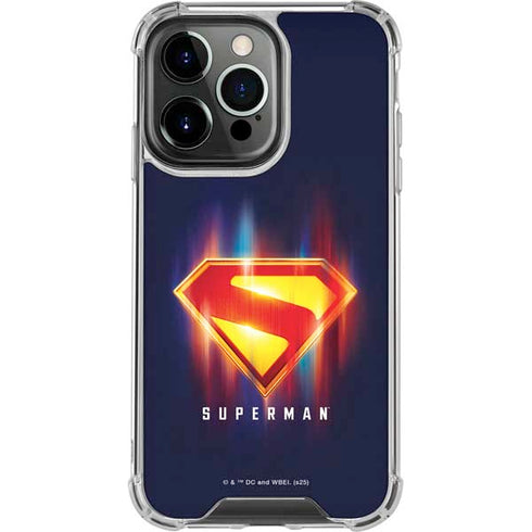 Superman 2025 Energy Shield Neon Emblem iPhone 15 Pro Max Clear Case