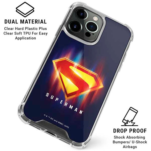 Superman 2025 Energy Shield Neon Emblem iPhone 15 Pro Max Clear Case