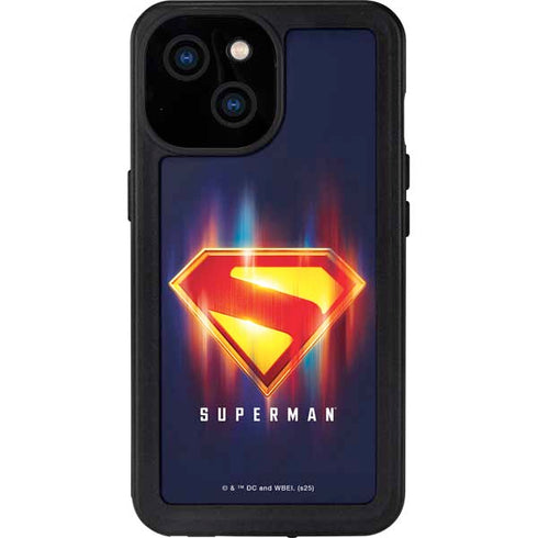 Superman 2025 Energy Shield Neon Emblem iPhone 15 Waterproof Case