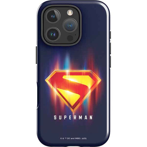 Superman 2025 Energy Shield Neon Emblem iPhone 16 Pro Impact Case