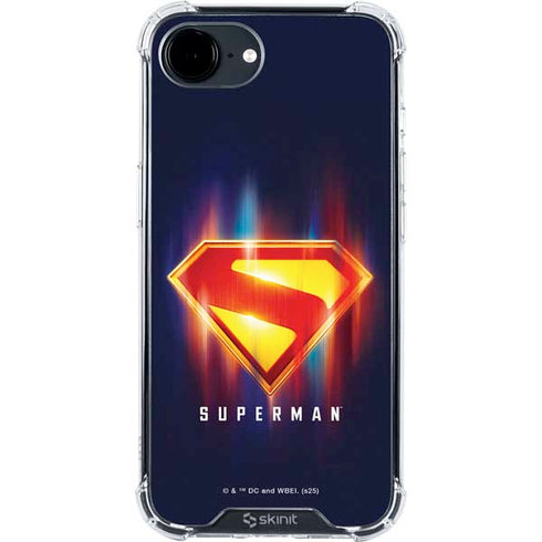 Superman 2025 Energy Shield Neon Emblem iPhone 16e Clear Case