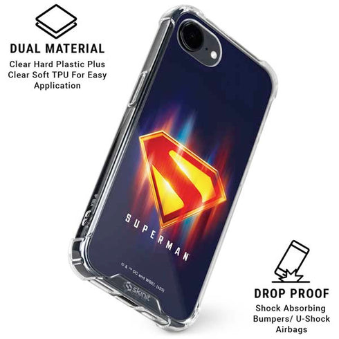 Superman 2025 Energy Shield Neon Emblem iPhone 16e Clear Case
