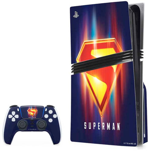 Superman 2025 Energy Shield Neon Emblem PS5 Pro Disk Bundle Skin