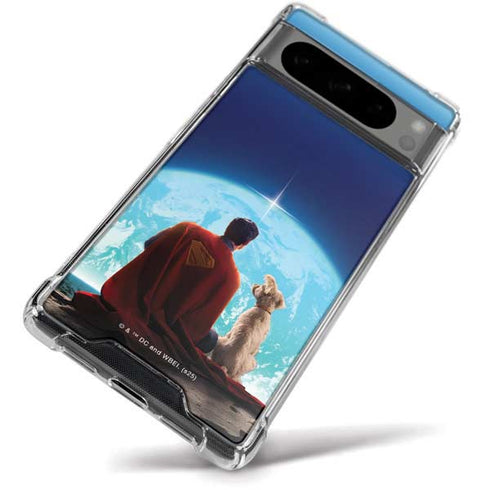 Superman 2025 Superman & Krypto watch the Earth Google Pixel 8 Pro Clear Case