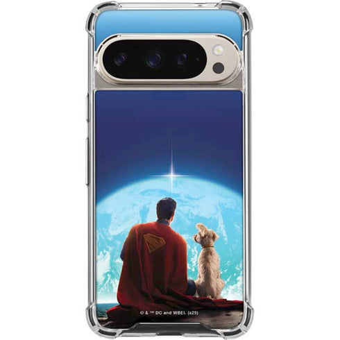 Superman 2025 Superman & Krypto watch the Earth Google Pixel 9 Pro XL Clear Case