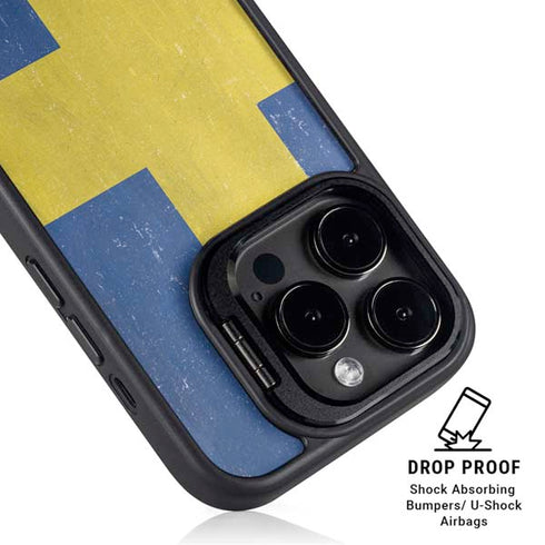 Sweden Flag Distressed iPhone 14 Pro Max Kickstand Case