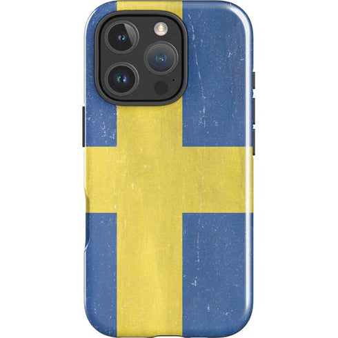 Sweden Flag Distressed iPhone 16 Pro Impact Case