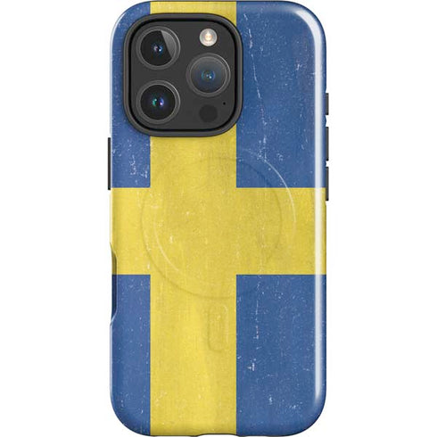 Sweden Flag Distressed iPhone 16 Pro Max Magsafe Impact Case