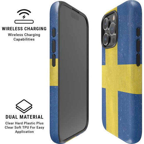 Sweden Flag Distressed iPhone 16 Pro Max Magsafe Impact Case