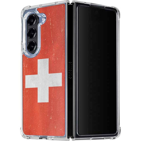 Switzerland Flag Distressed Galaxy Z Fold5 5G Clear Case