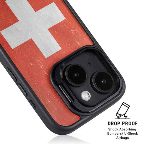 Switzerland Flag Distressed iPhone 14 Kickstand Case