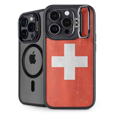 Switzerland Flag Distressed iPhone 14 Pro Max Kickstand Case
