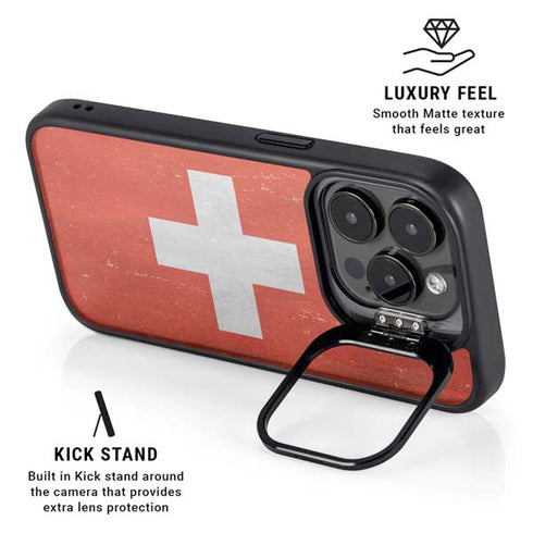 Switzerland Flag Distressed iPhone 14 Pro Max Kickstand Case