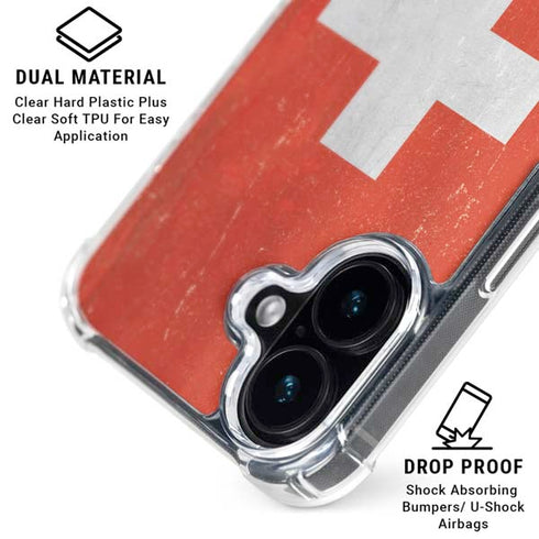 Switzerland Flag Distressed iPhone 16 Plus Clear Case