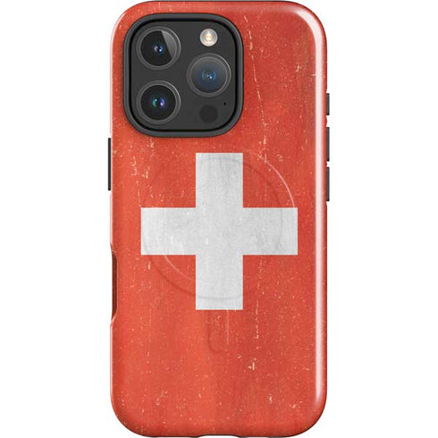 Switzerland Flag Distressed iPhone 16 Pro Max Magsafe Impact Case