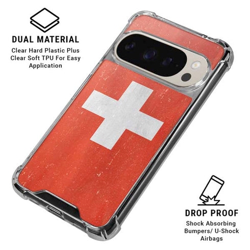 Switzerland Flag Distressed Pixel 9/9 Pro Clear Case