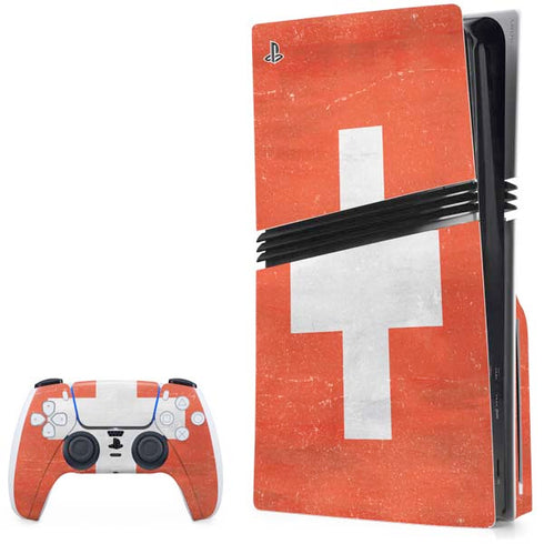 Switzerland Flag Distressed PS5 Pro Disk Bundle Skin