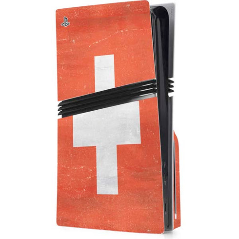 Switzerland Flag Distressed PS5 Pro Disk Console Skin