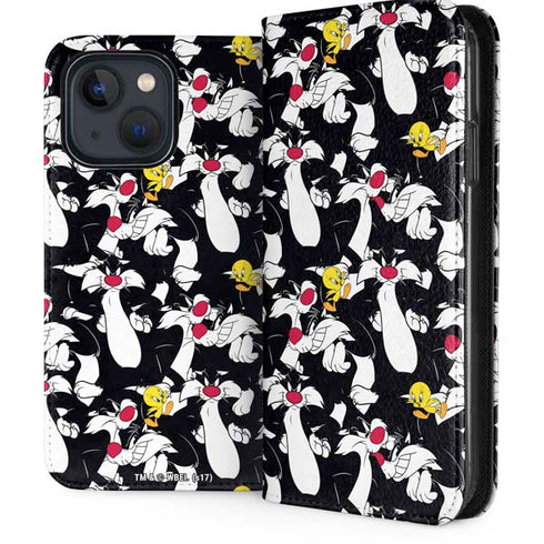 Looney Tunes Sylvester and Tweety Super Sized iPhone 13 Folio Case