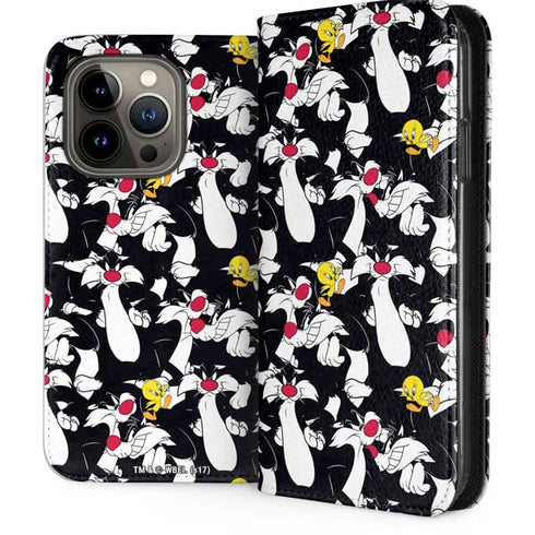 Looney Tunes Sylvester and Tweety Super Sized iPhone 13 Pro Folio Case