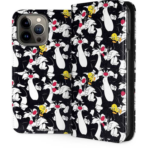Looney Tunes Sylvester and Tweety Super Sized iPhone 13 Pro Max Folio Case