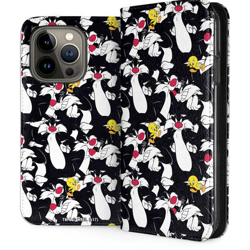 Looney Tunes Sylvester and Tweety Super Sized iPhone 14 Pro Folio Case