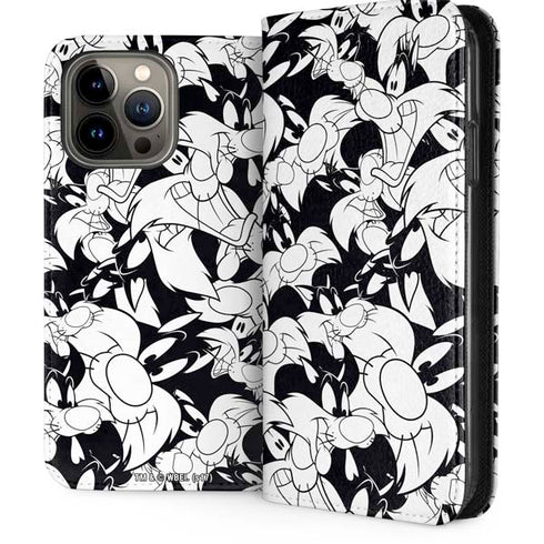 Looney Tunes Sylvester Super Sized Pattern iPhone 13 Pro Max Folio Case