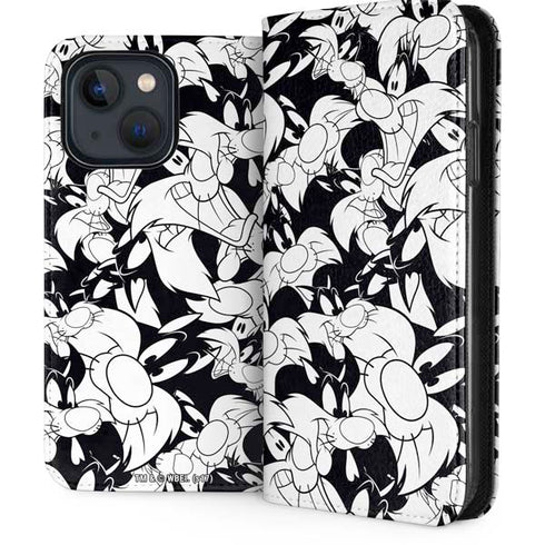 Looney Tunes Sylvester Super Sized Pattern iPhone 14 Folio Case